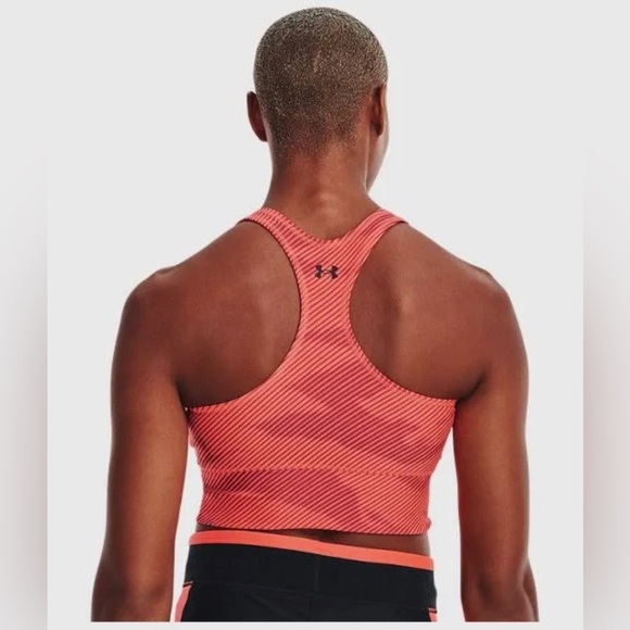 Under Armour Tangerine orange Project Rock Heat Gear Striped Sports Bra Sz L new - Picture 5 of 8